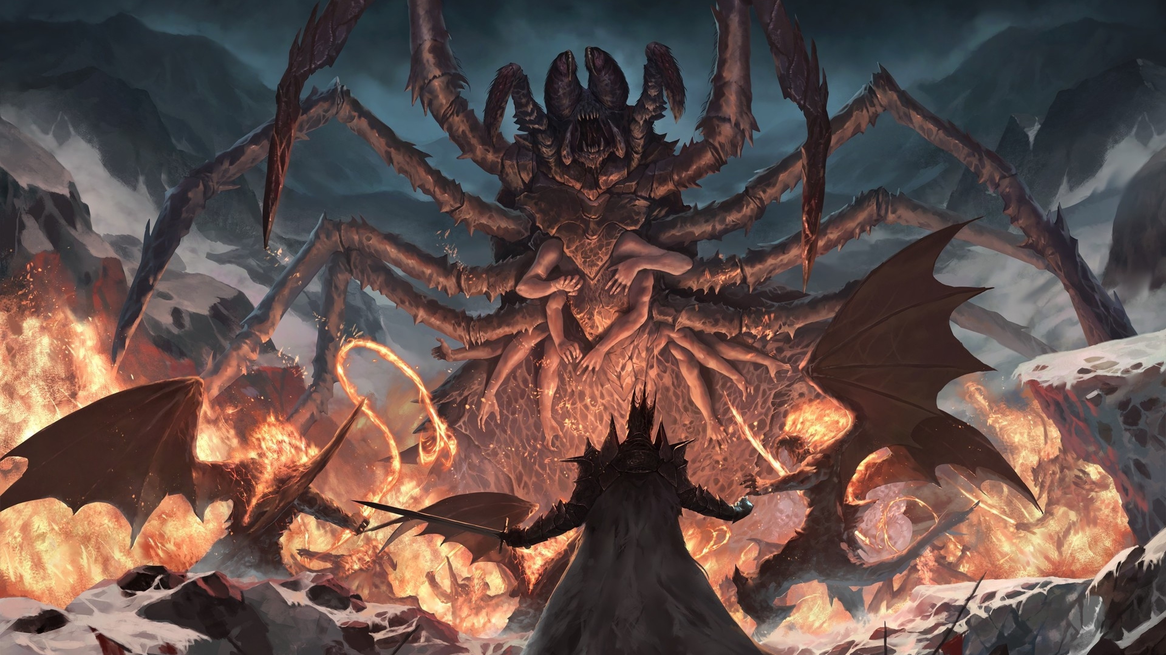 Fantasy Creature Monster Spider Demons Wings Fire